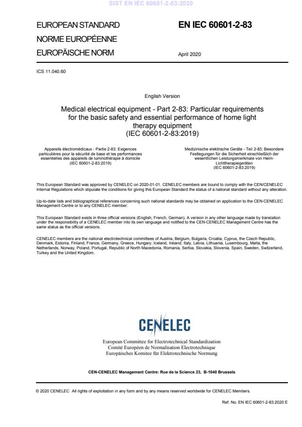 EN IEC 60601-2-83:2020医用电气设备 第2-83部分：家用光治疗设备的基本安全和基本性能专用要求